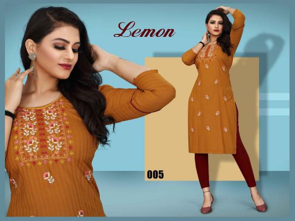 Trendy Lemon Rayon Designer Kurti Collection